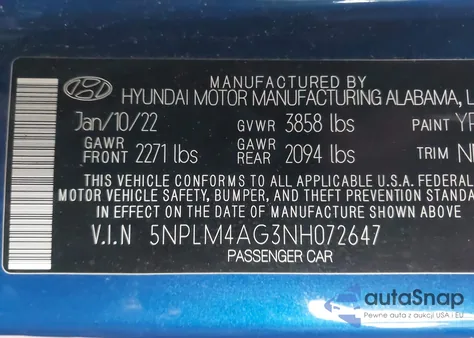 2022 Hyundai Elantra Sel from USA, damaged, VIN 5NPLM4AG3NH072647